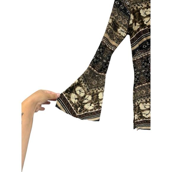 Susan Lawrence Babydoll Style Belle Sleeve Patterned Top Womens Large - Picture 3 of 9